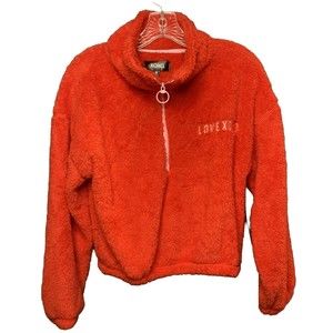 XOXO Sleepwear Womens Soft Fuzzy 1/4 Zip Pullover High Neck Red Jacket Size‎ M